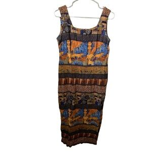 JENNIFER JEFFRIES Women’s Rusts & Blues Print Zipper Back Rayon Tank Maxi Dress